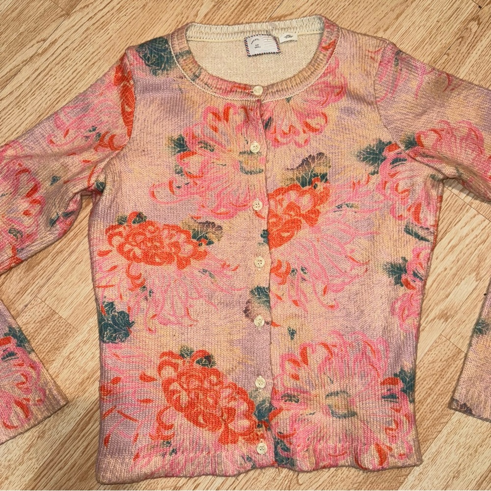 Pink Floral Crewneck Cardigan Sweater - Picture 4 of 8